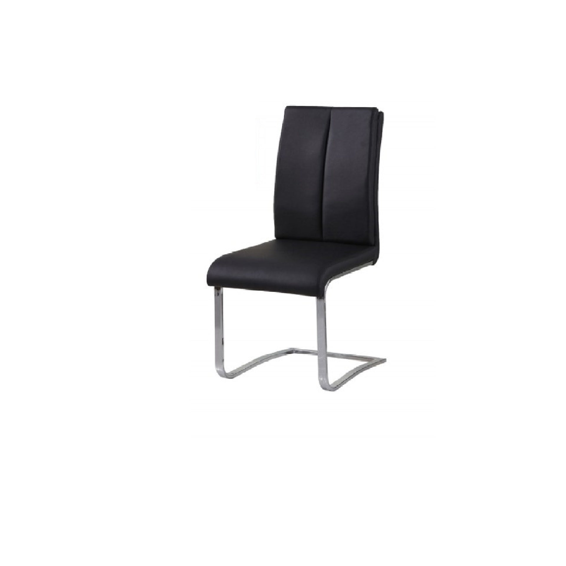 Black Faux Leather Upholstered Dining Chair Set of 2, Chrome Finish Metal Frame Side Chairs