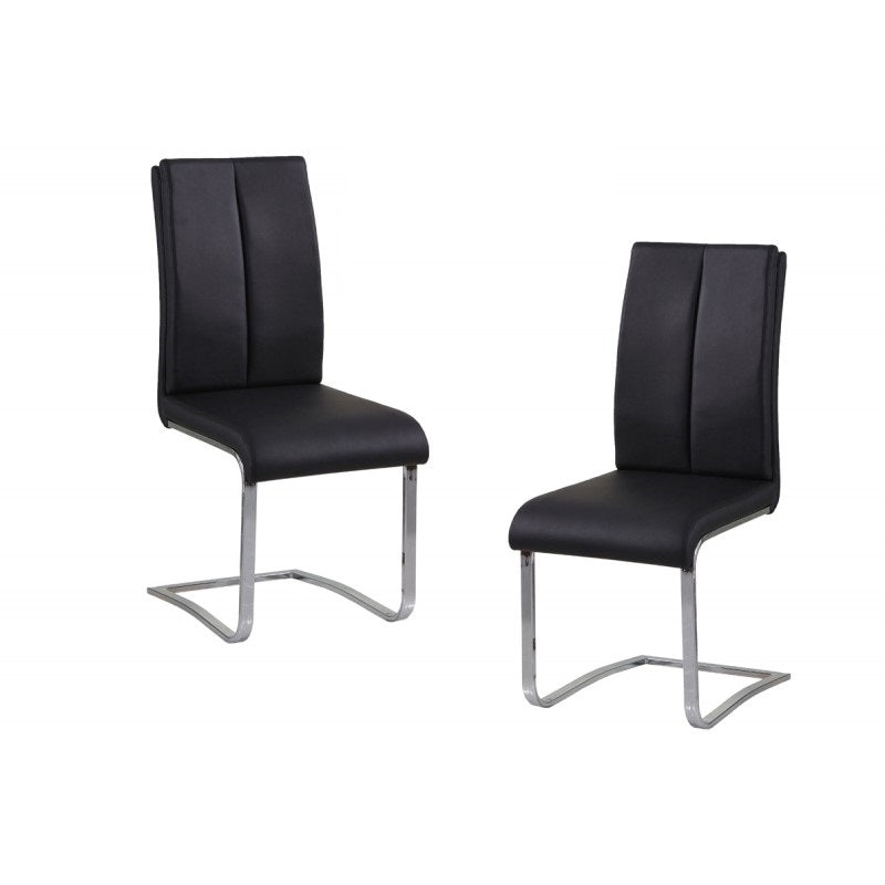 Black Faux Leather Upholstered Dining Chair Set of 2, Chrome Finish Metal Frame Side Chairs