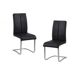Black Faux Leather Upholstered Dining Chair Set of 2, Chrome Finish Metal Frame Side Chairs
