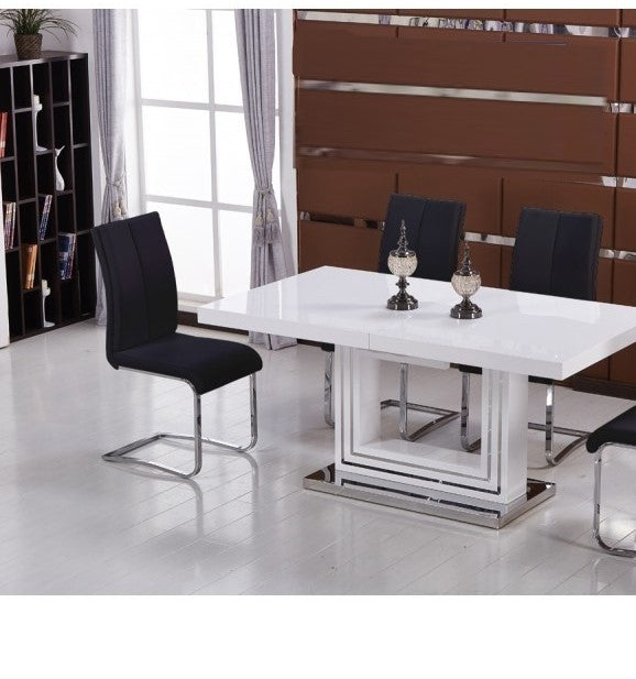 Black Faux Leather Upholstered Dining Chair Set of 2, Chrome Finish Metal Frame Side Chairs