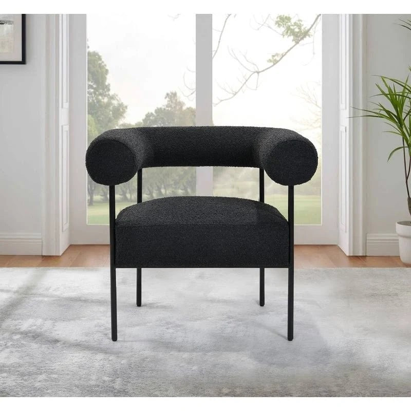 Soft Boucle Fabric Accent Chair, Contemporary Living Room 1pc Armchair with Black Metal Legs, Black
