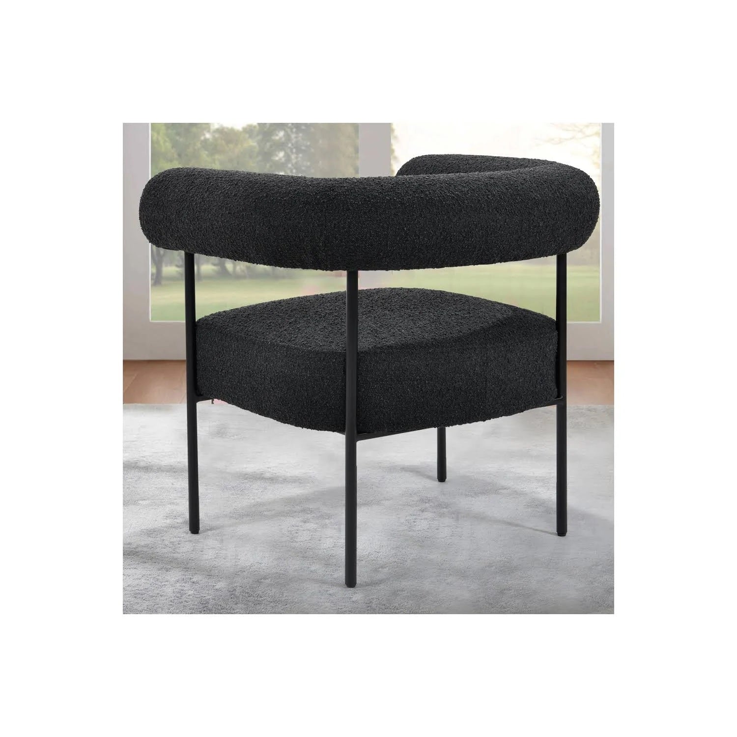 Soft Boucle Fabric Accent Chair, Contemporary Living Room 1pc Armchair with Black Metal Legs, Black