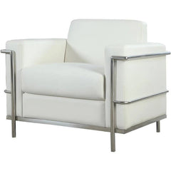 Executive Faux Leather Accent Club Chair, Chrome Metal Frame Soft Upholstered Living Room Armchair, White