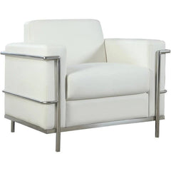 Executive Faux Leather Accent Club Chair, Chrome Metal Frame Soft Upholstered Living Room Armchair, White