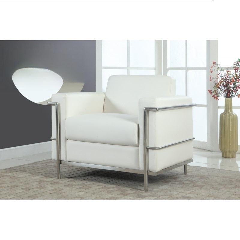 Executive Faux Leather Accent Club Chair, Chrome Metal Frame Soft Upholstered Living Room Armchair, White