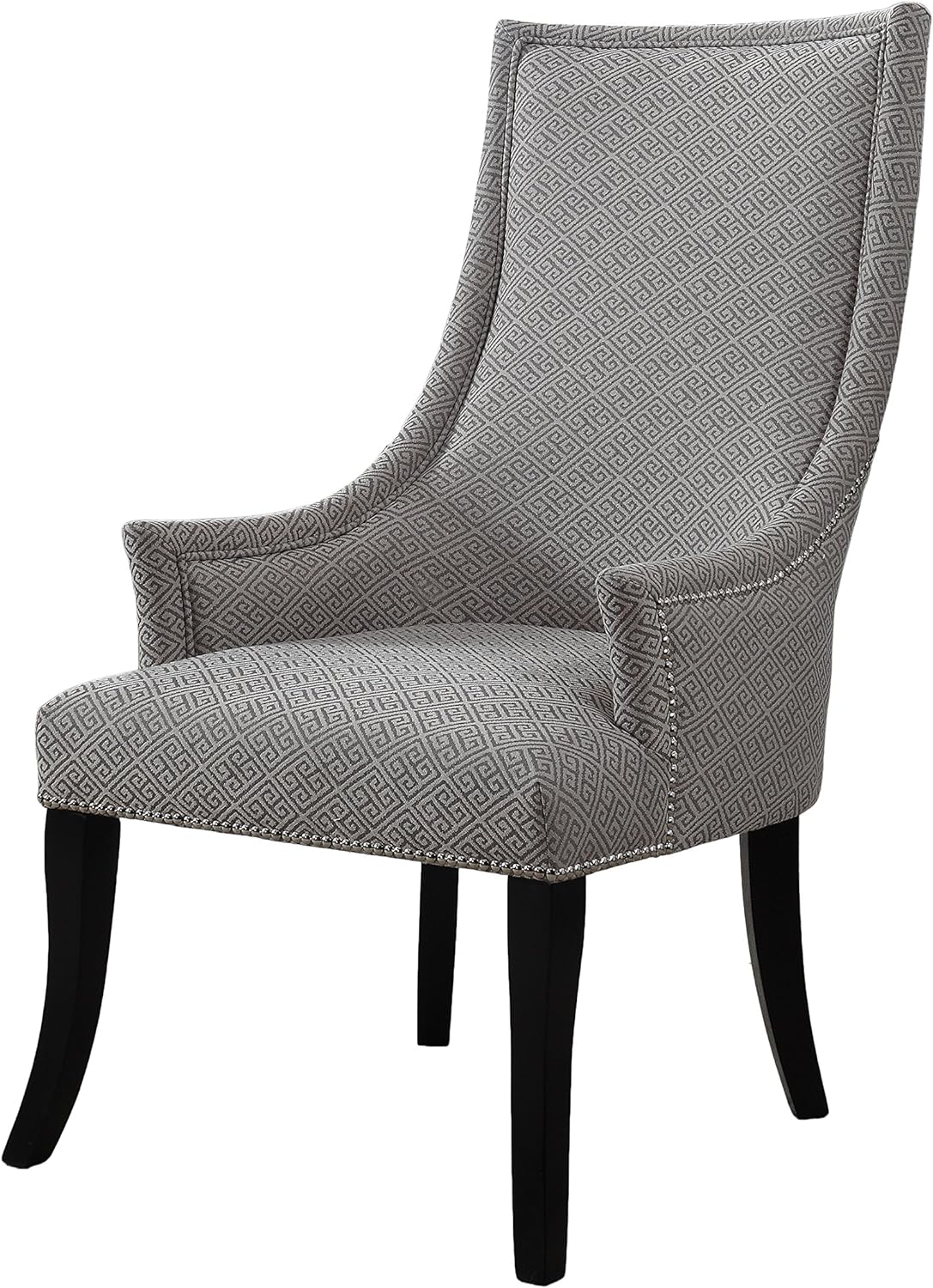 High Back Accent Chair, Black Wooden Legs, Contemporary Living Room Upholstered Chair, Light Gray