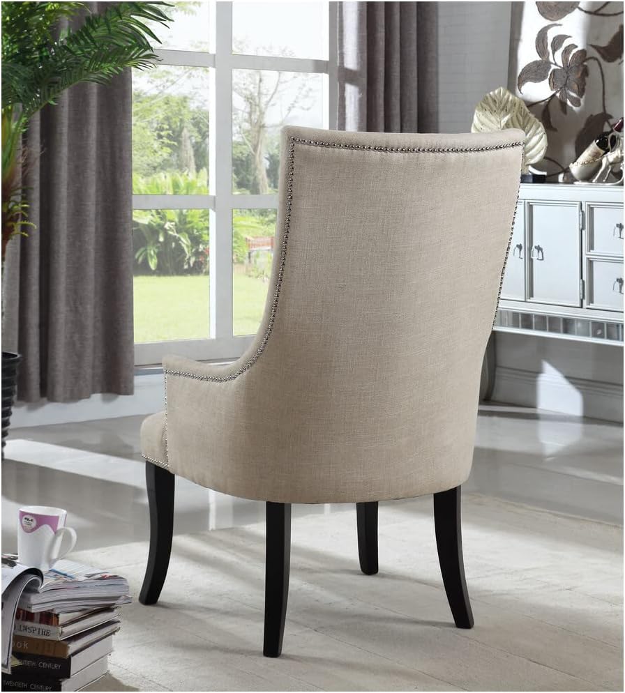 High Back Accent Chair, Black Wooden Legs, Contemporary Living Room Upholstered Chair, Natural