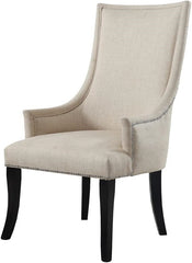 High Back Accent Chair, Black Wooden Legs, Contemporary Living Room Upholstered Chair, Natural