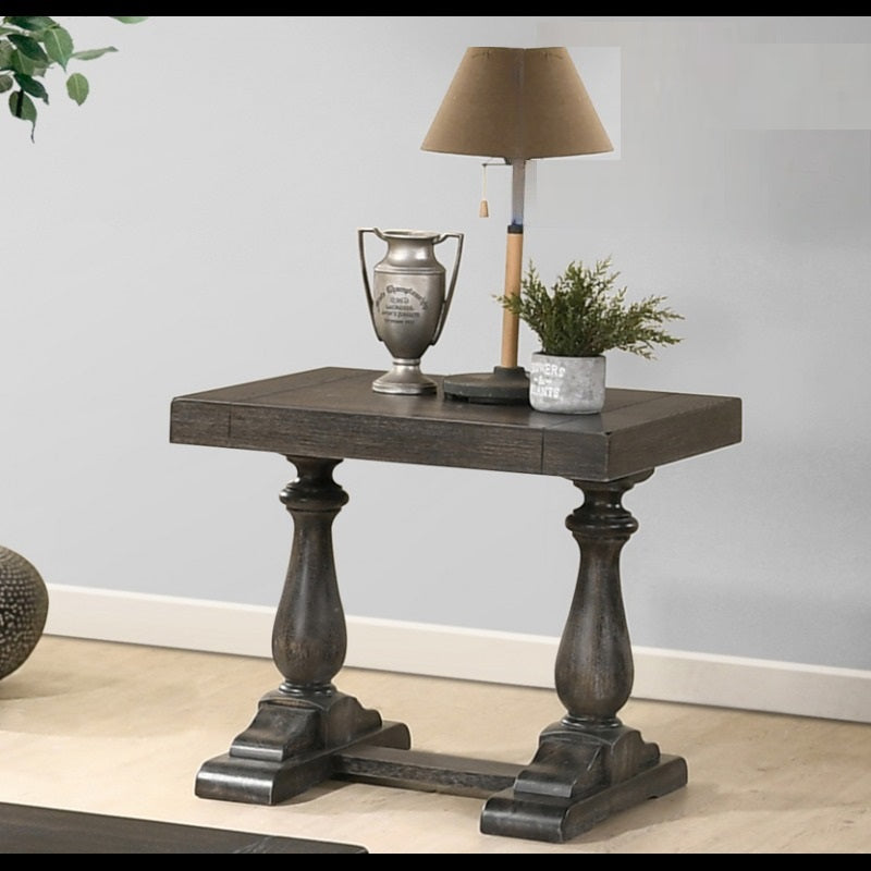 Transitional Wood End Table in Dove Gray, Living Room Solid Wood Sofa Side Table