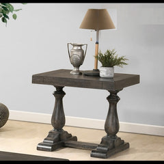 Transitional Wood End Table in Dove Gray, Living Room Solid Wood Sofa Side Table