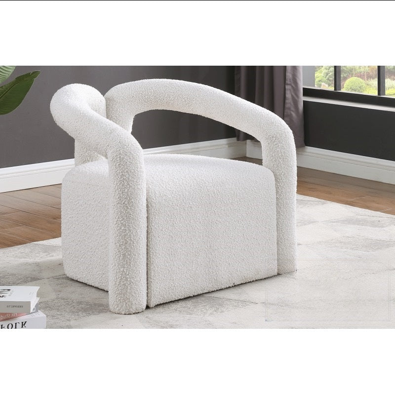Modern/Contemporary Boucle Fabric Accent Chair, Living Room Upholstered Chair with Tubular Design, Cream