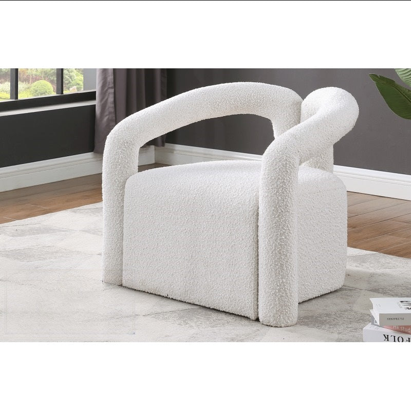 Modern/Contemporary Boucle Fabric Accent Chair, Living Room Upholstered Chair with Tubular Design, Cream