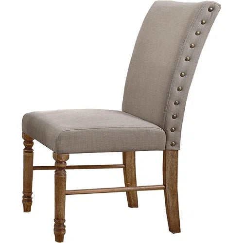 Antique Wood Natural Dining Chair Set of 2, Padded Seat Kitchen Side Chair with Nailhead Trim