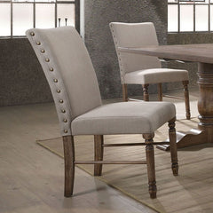 Antique Wood Natural Dining Chair Set of 2, Padded Seat Kitchen Side Chair with Nailhead Trim