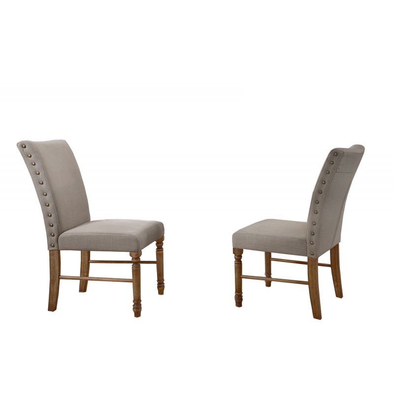 Antique Wood Natural Dining Chair Set of 2, Padded Seat Kitchen Side Chair with Nailhead Trim