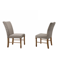 Antique Wood Natural Dining Chair Set of 2, Padded Seat Kitchen Side Chair with Nailhead Trim