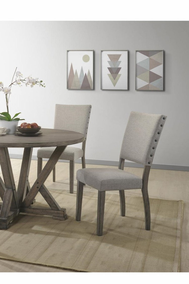 Antique Light Gray Dining Chair Set of 2, Fabric Upholstered Kitchen Side Chair, Nailhead Trim, Dining Room Chair Set
