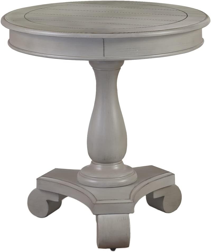 Transitional Antique Round End Table, Living Room Sofa Side Wood Table, Gray