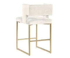 Modern Contemporary 27 Inch Counter Stool Set of 2 with Soft Padded Cream Velvet Upholstery, Gold Metal Legs, Kitchen Side Stool