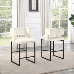 Modern Contemporary 27 Inch Counter Stool Set of 2 with Velvet Upholstery, Black Metal Legs, Kitchen Side Stool, Cream