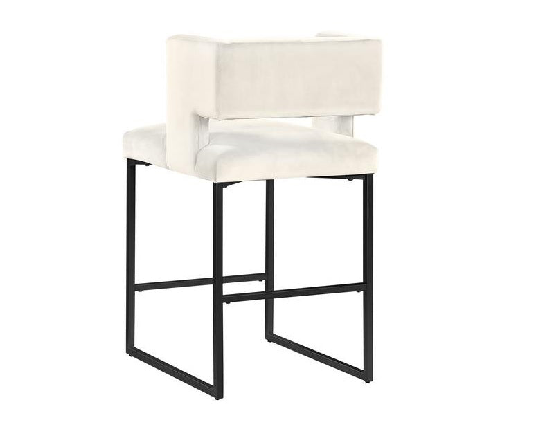 Modern Contemporary 27 Inch Counter Stool Set of 2 with Velvet Upholstery, Black Metal Legs, Kitchen Side Stool, Cream