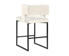 Modern Contemporary 27 Inch Counter Stool Set of 2 with Velvet Upholstery, Black Metal Legs, Kitchen Side Stool, Cream