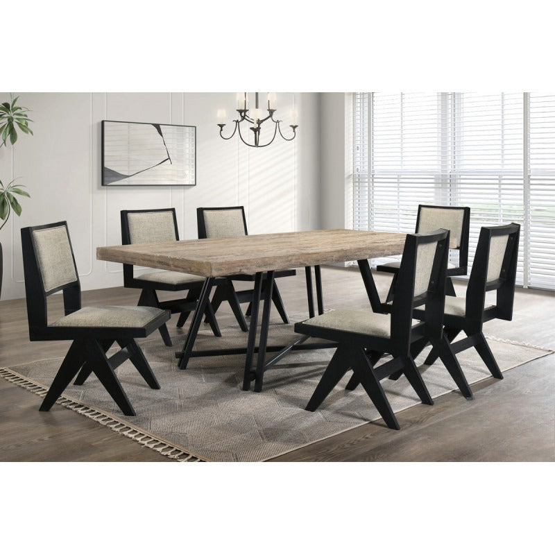 Contemporary Dining Chair Set of 2, Black Wood Upholstered Kitchen Side Chair