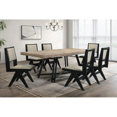Contemporary Dining Chair Set of 2, Black Wood Upholstered Kitchen Side Chair