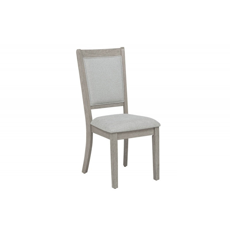 Rustic Oak Wood Dining Chair Set of 2, Fabric Upholstered Kitchen Side Chair, Gray