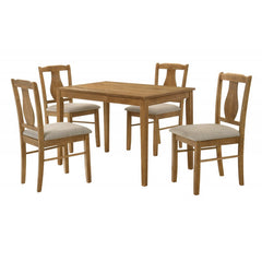 5 Piece Antique Natural Oak Wood Dining Set, Solid Wood Dining Table & 4 Side Chair with Cushion, Space Saving Dining Room Furniture, Brown