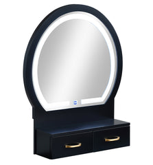 3pc Vanity Table and Stool Set Built-in Led-lit Mirror Matching Cushioned Stool Gold-accented Handles Wooden Home Furniture Black