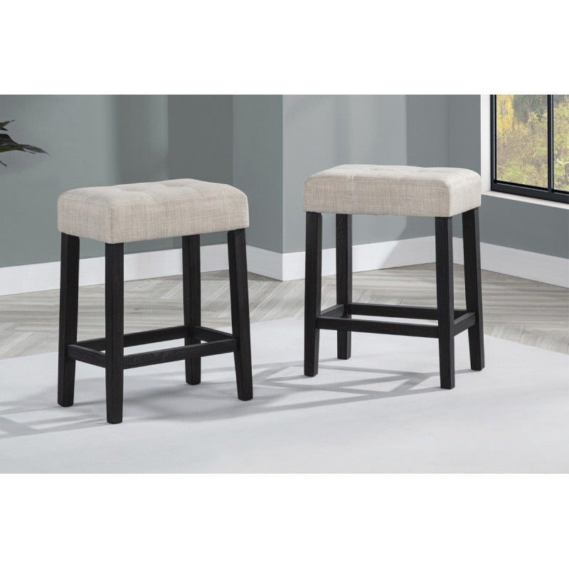 Black/Beige Polyester Counter Height Stools (Set of 2), Dining Room Kitchen Backless Bar Stool