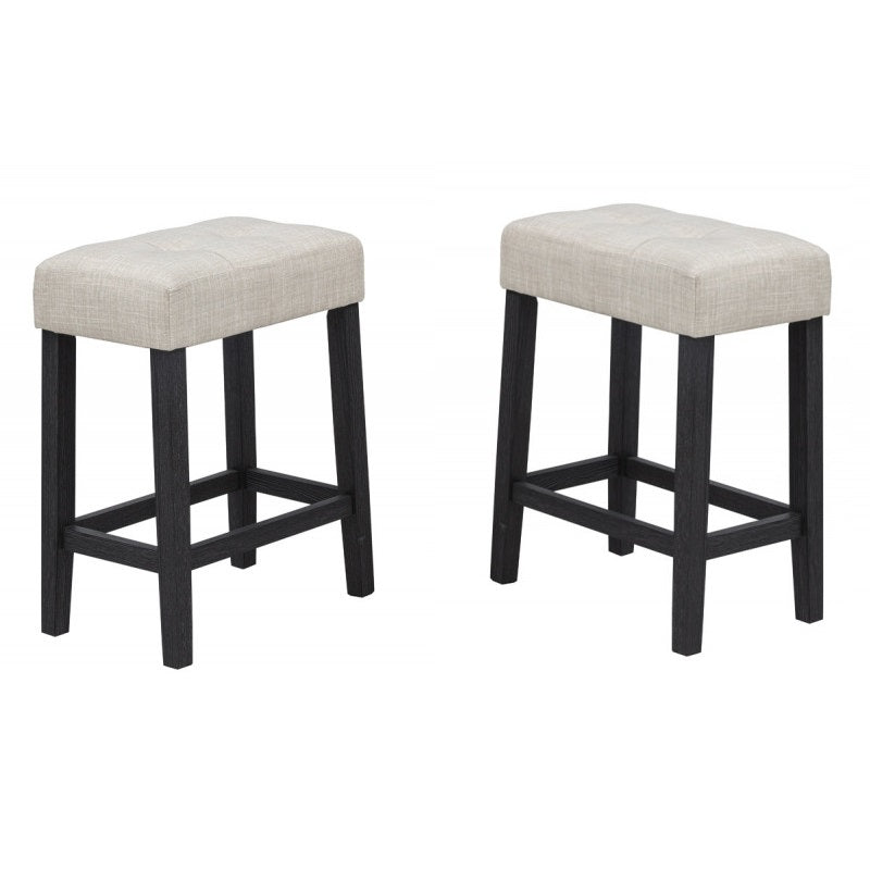 Black/Beige Polyester Counter Height Stools (Set of 2), Dining Room Kitchen Backless Bar Stool