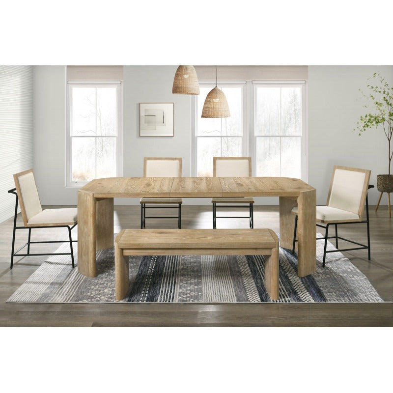 51 Inch Oak Finish Wood Bench for Home Entryway Dining Room, Panel Legs, Light Brown