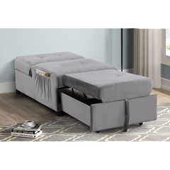 Velvet Adjustable Sleeper Lounge Chaise, Convertible Living Room Lounger Chaise in Gray