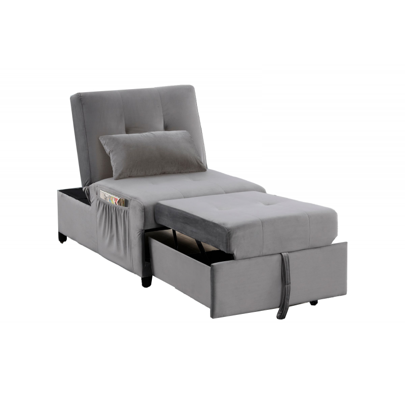 Velvet Adjustable Sleeper Lounge Chaise, Convertible Living Room Lounger Chaise in Gray