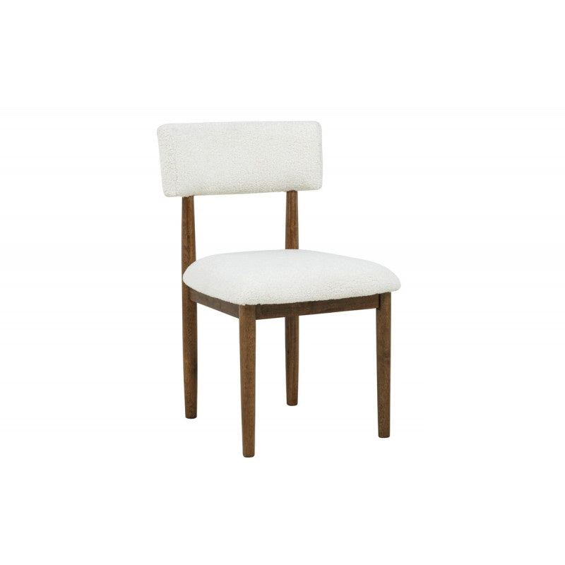 Contemporary Boucle Upholstered Dining Chairs (Set of 2) Solid Wood Legs, Plush Seat Kitchen Side Chair, Light Oak