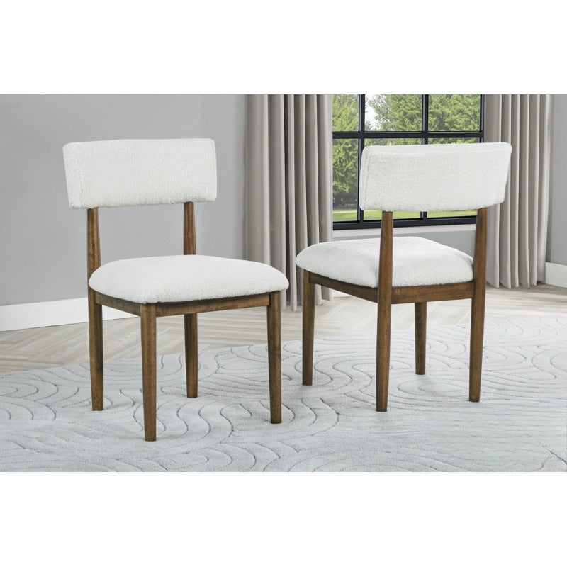 Contemporary Boucle Upholstered Dining Chairs (Set of 2) Solid Wood Legs, Plush Seat Kitchen Side Chair, Light Oak