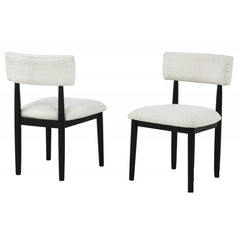 Contemporary Boucle Upholstered Dining Chairs (Set of 2) Solid Wood Legs, Plush Seat Kitchen Side Chair, Black