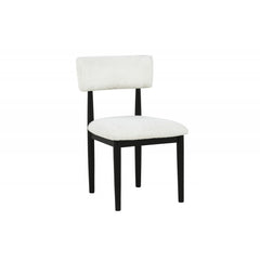 Contemporary Boucle Upholstered Dining Chairs (Set of 2) Solid Wood Legs, Plush Seat Kitchen Side Chair, Black