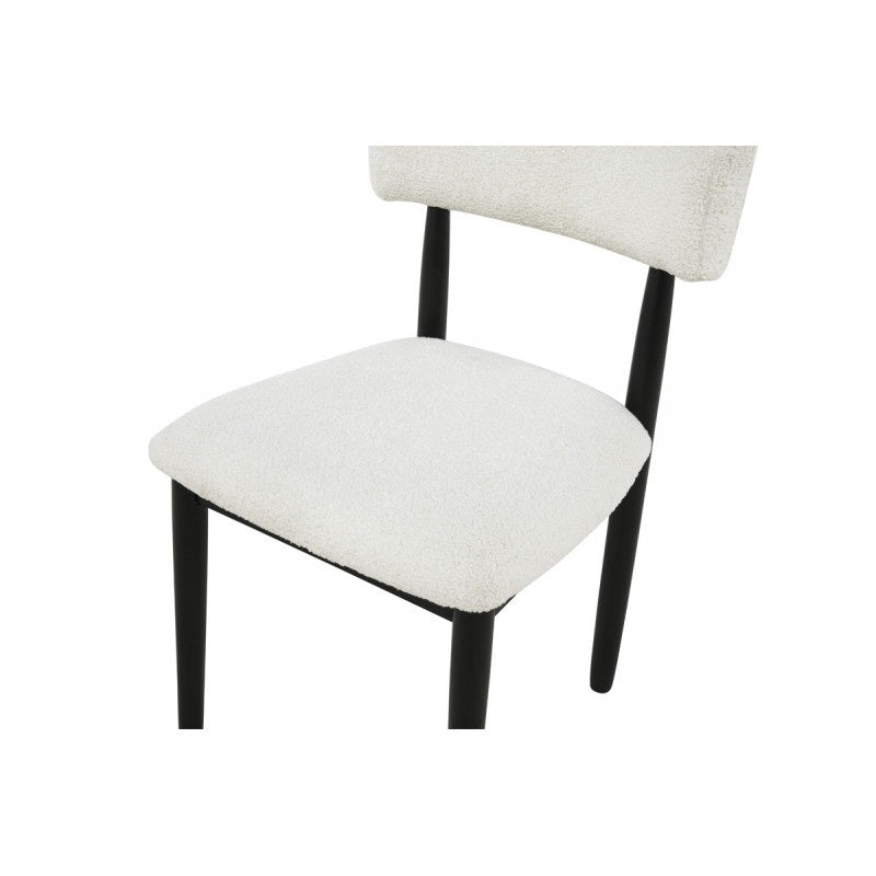 Contemporary Boucle Upholstered Dining Chairs (Set of 2) Solid Wood Legs, Plush Seat Kitchen Side Chair, Black