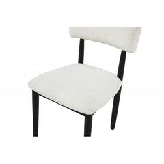 Contemporary Boucle Upholstered Dining Chairs (Set of 2) Solid Wood Legs, Plush Seat Kitchen Side Chair, Black