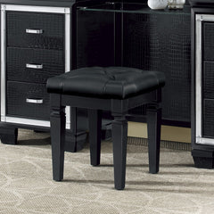 Modern Glam Bedroom Furniture 1pc Vanity Stool Luxury Black Finish Faux Leather Tufted Seat