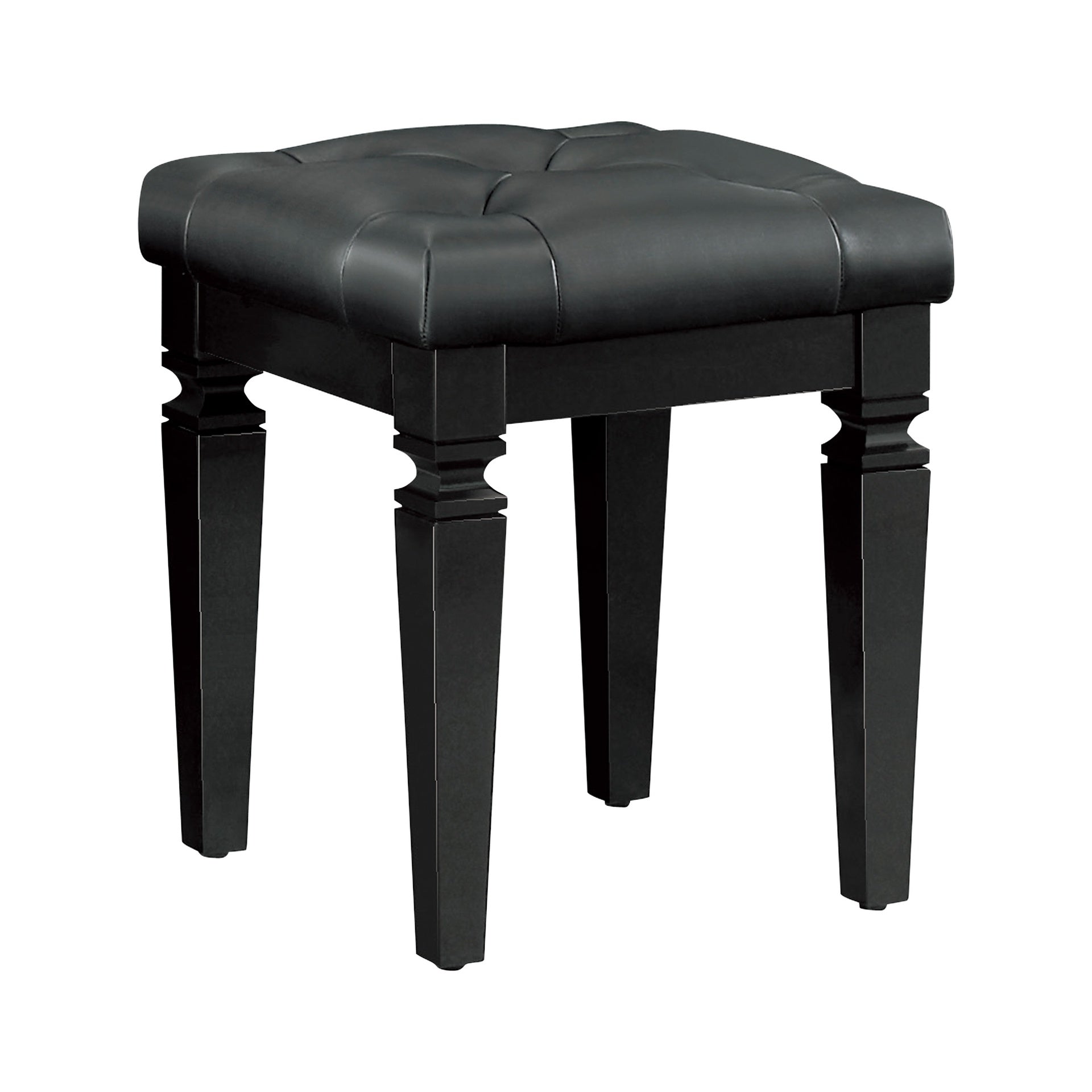 Modern Glam Bedroom Furniture 1pc Vanity Stool Luxury Black Finish Faux Leather Tufted Seat