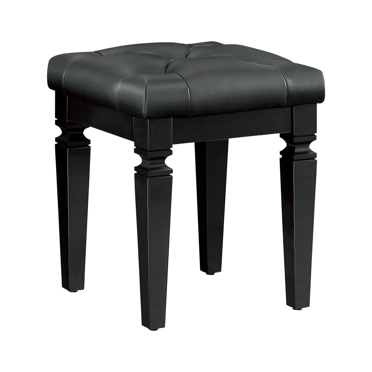 Modern Glam Bedroom Furniture 1pc Vanity Stool Luxury Black Finish Faux Leather Tufted Seat
