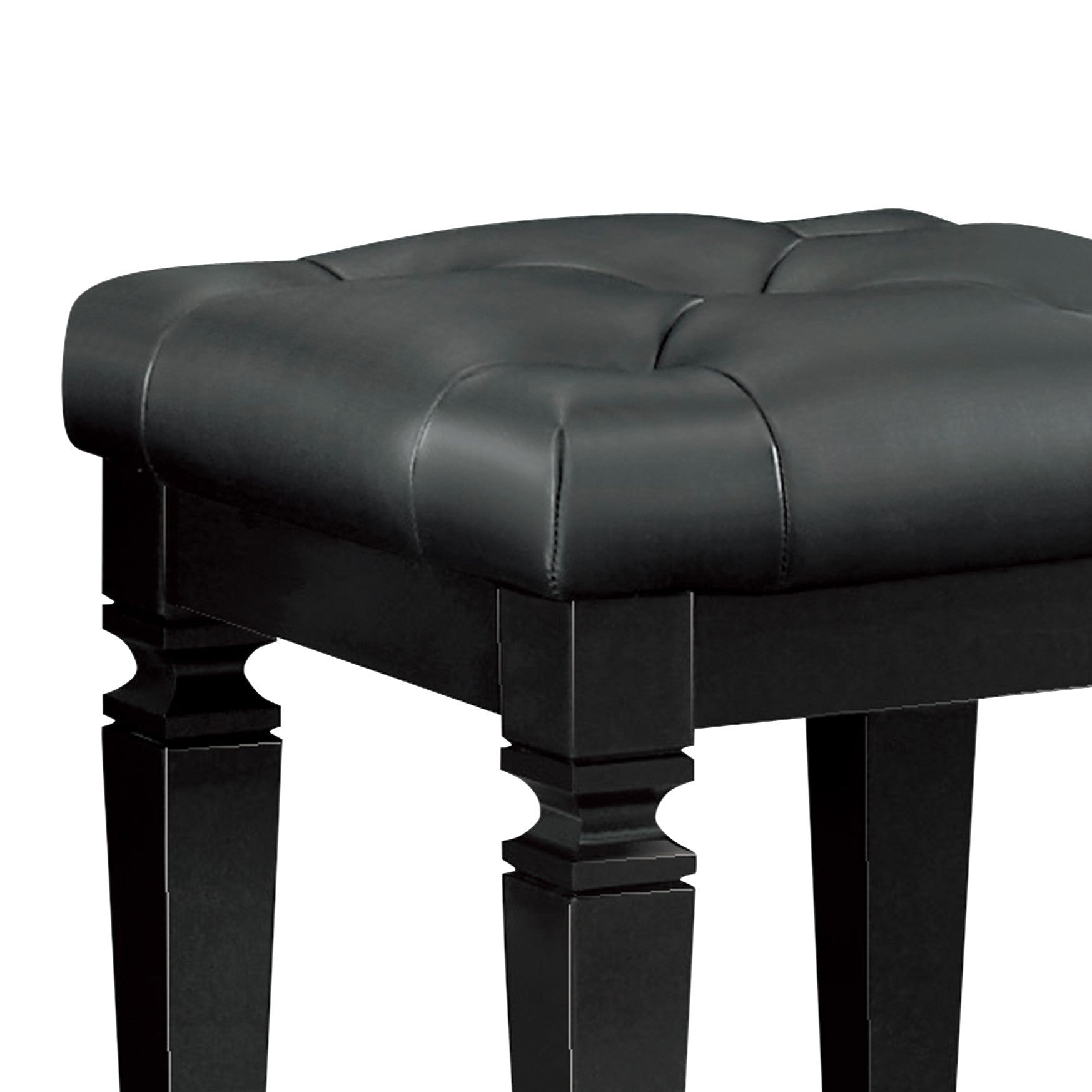Modern Glam Bedroom Furniture 1pc Vanity Stool Luxury Black Finish Faux Leather Tufted Seat