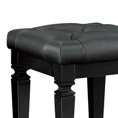 Modern Glam Bedroom Furniture 1pc Vanity Stool Luxury Black Finish Faux Leather Tufted Seat