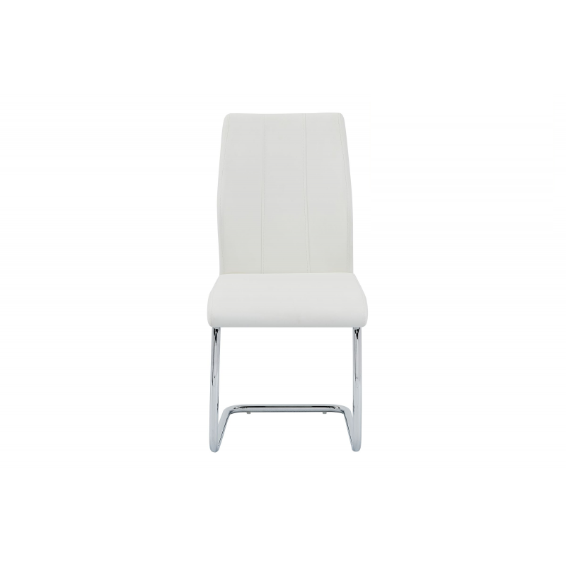 Contemporary Dining Chair Set of 2, Soft White Faux Leather Upholstered with Chrome Finish Metal Frame