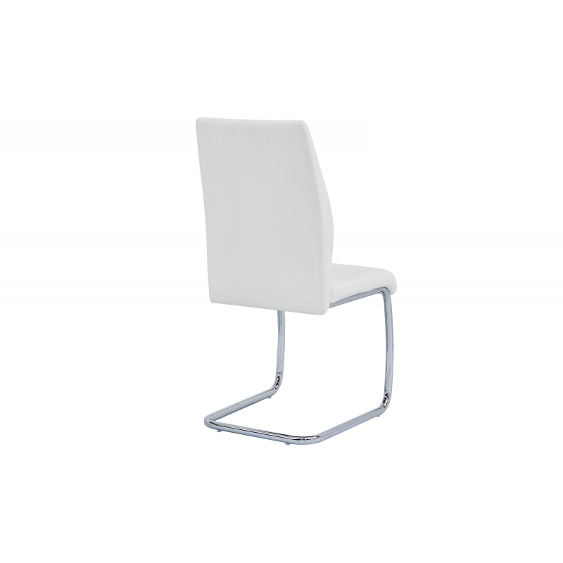 Contemporary Dining Chair Set of 2, Soft White Faux Leather Upholstered with Chrome Finish Metal Frame