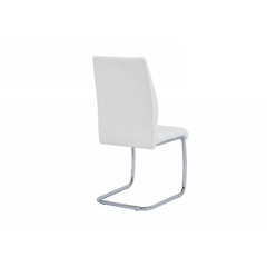 Contemporary Dining Chair Set of 2, Soft White Faux Leather Upholstered with Chrome Finish Metal Frame